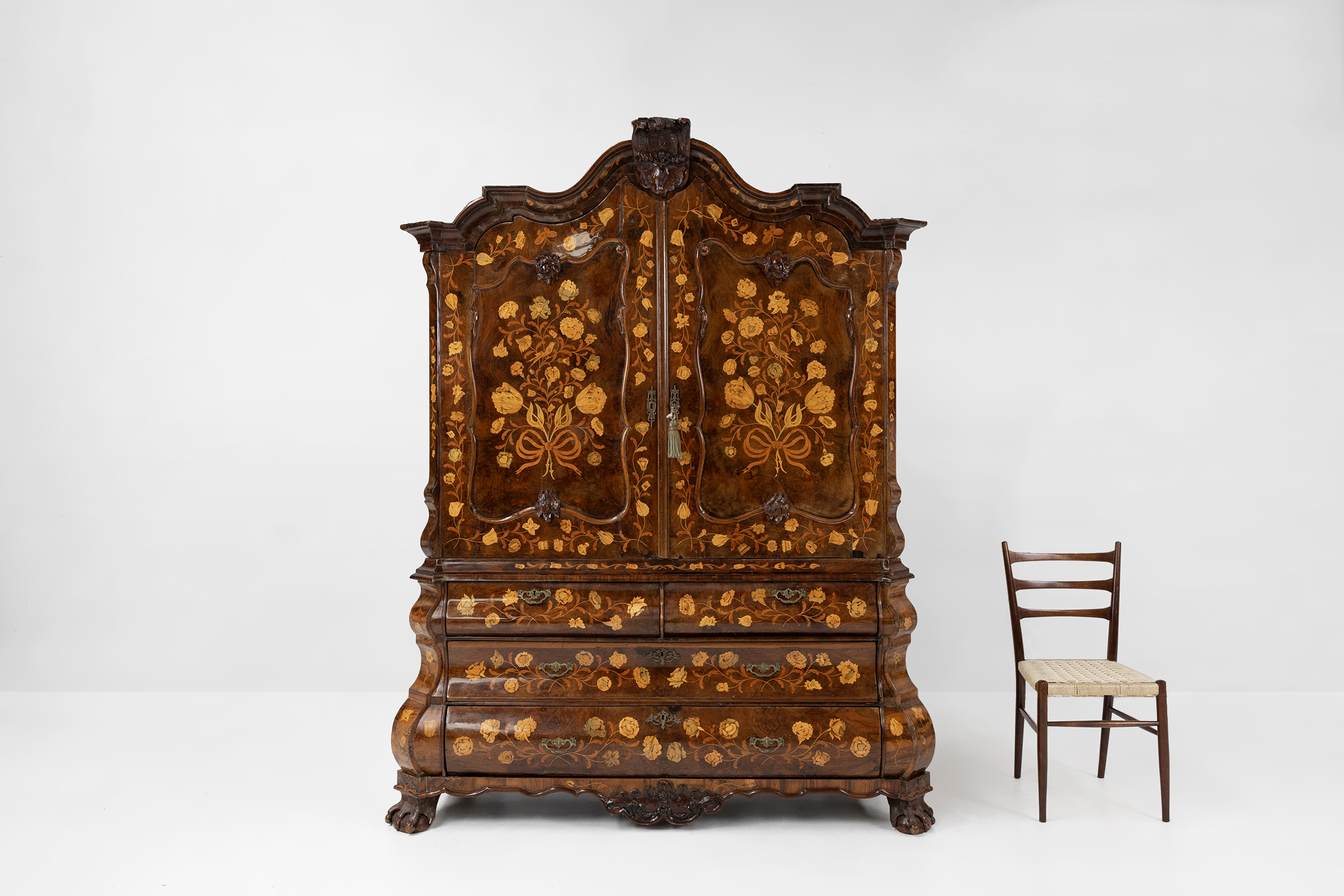 Dutch bombe two doors cabinet with floral marquetry, ca. 1750thumbnail